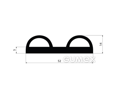 Geformtes Gummiprofil mit 2 Löchern, 14x52mm, 60°ShA, EPDM, -40°C/+100°C, schwarz, 